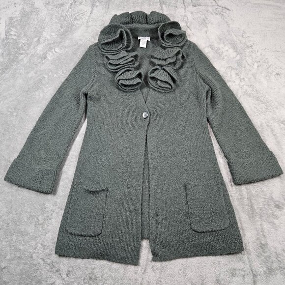 Soft Surroundings Sweaters - Soft Surroundings Cardigan Womens Small Green Alpaca Wool Blend Rosette Neck